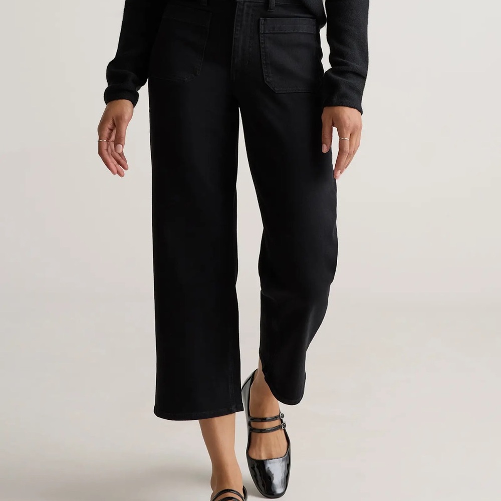 Quince NWOT women’s Bella stretch wide leg crop patch pocket black jeans